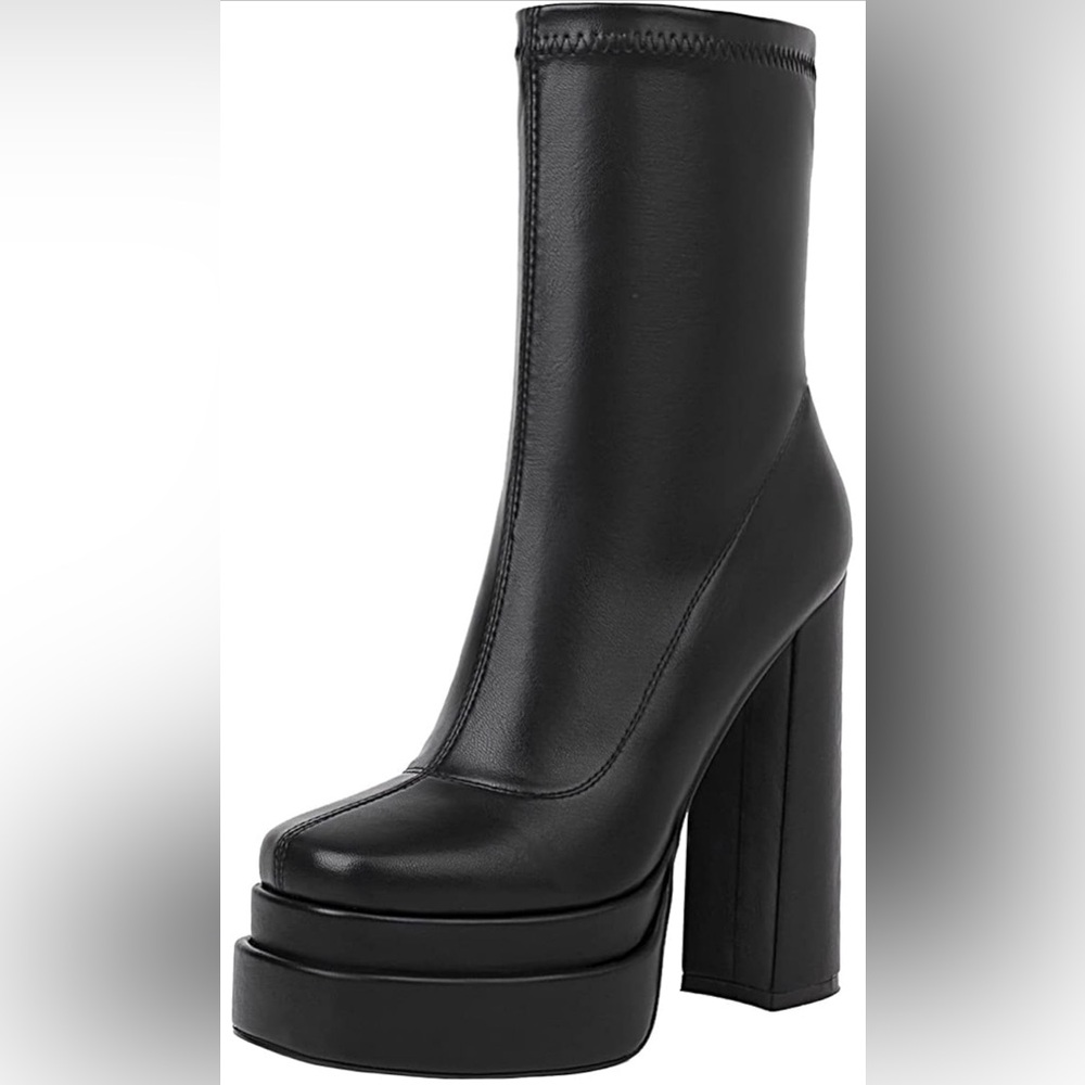Women’s platform mid calf boots chunky heel with zipper